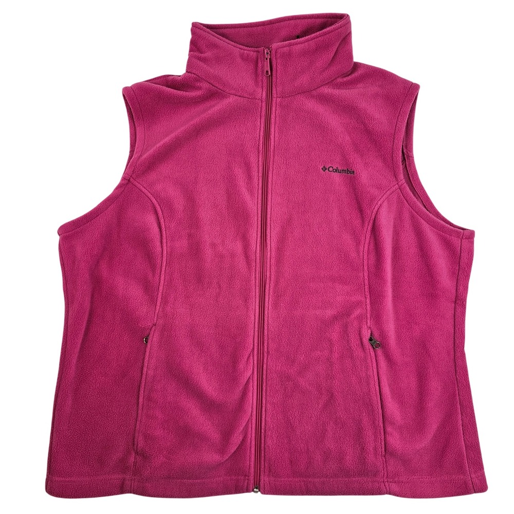 Columbia Benton Springs Fleece Vest Womens 2X Magenta Pink Full Zip Mock Neck